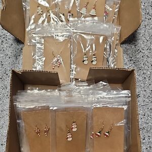 Lot Of Festive Gold Colored Holiday Dangle Earrings (37) And Necklaces (3)